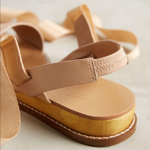 Blush Ribbons Lace Up Micro Wedge Leather Sandal - Picture 6 of 6